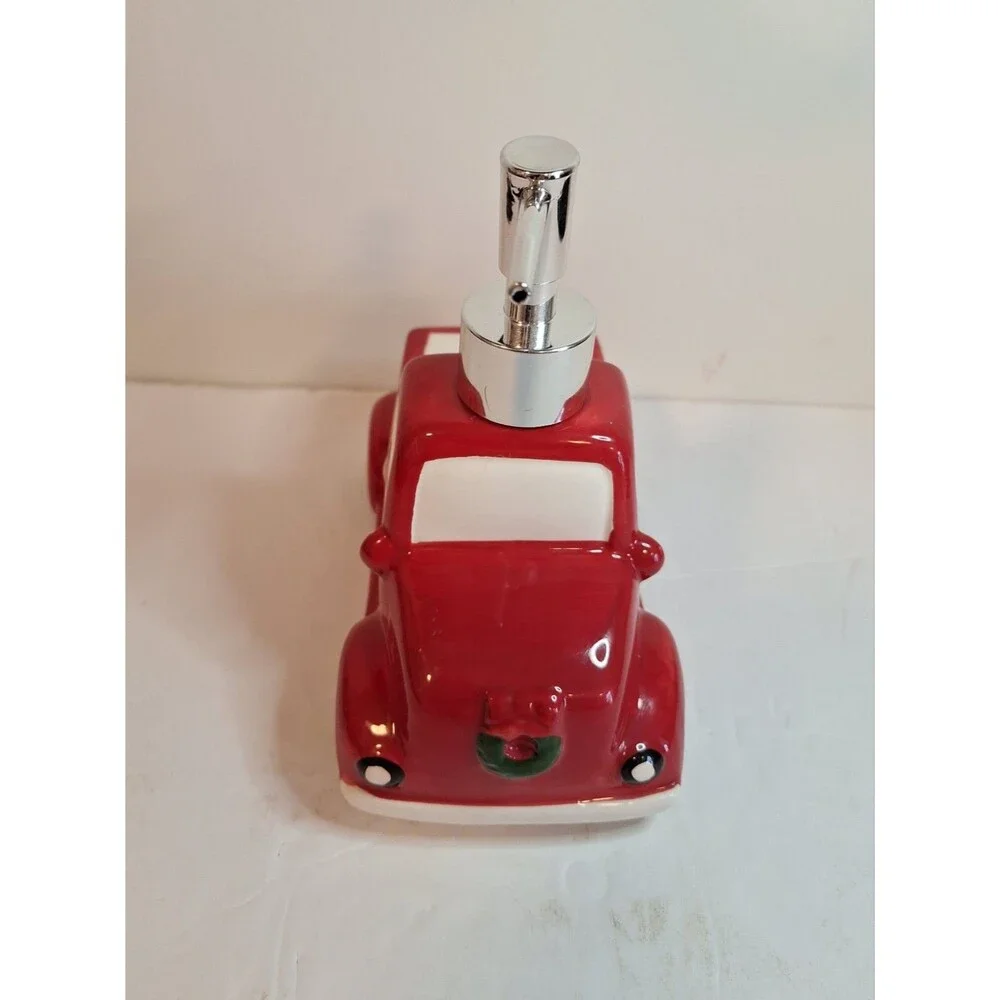 Holiday Ceramic Red Maroon Truck Soap Lotion Pump Dispenser New Without Box